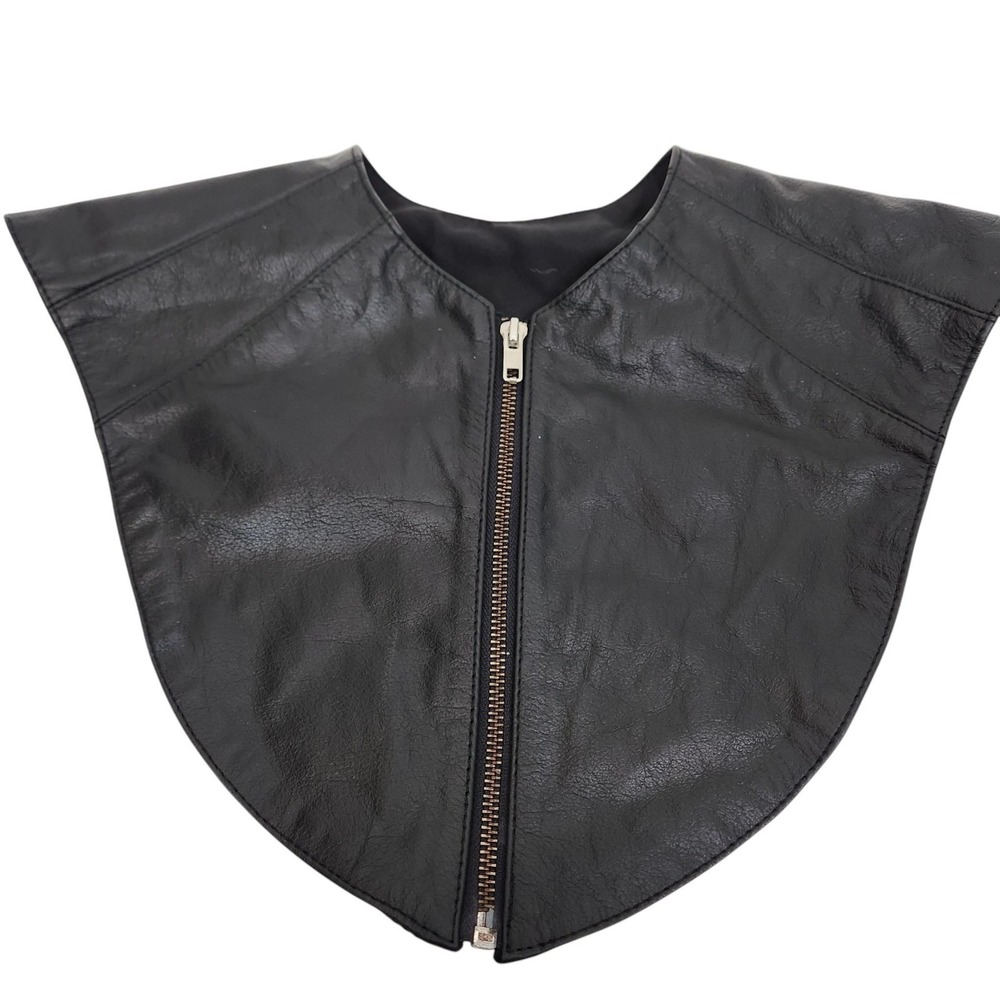 Black Leather Chest Warmer Zip Biker Motorcycle Detachable Collar